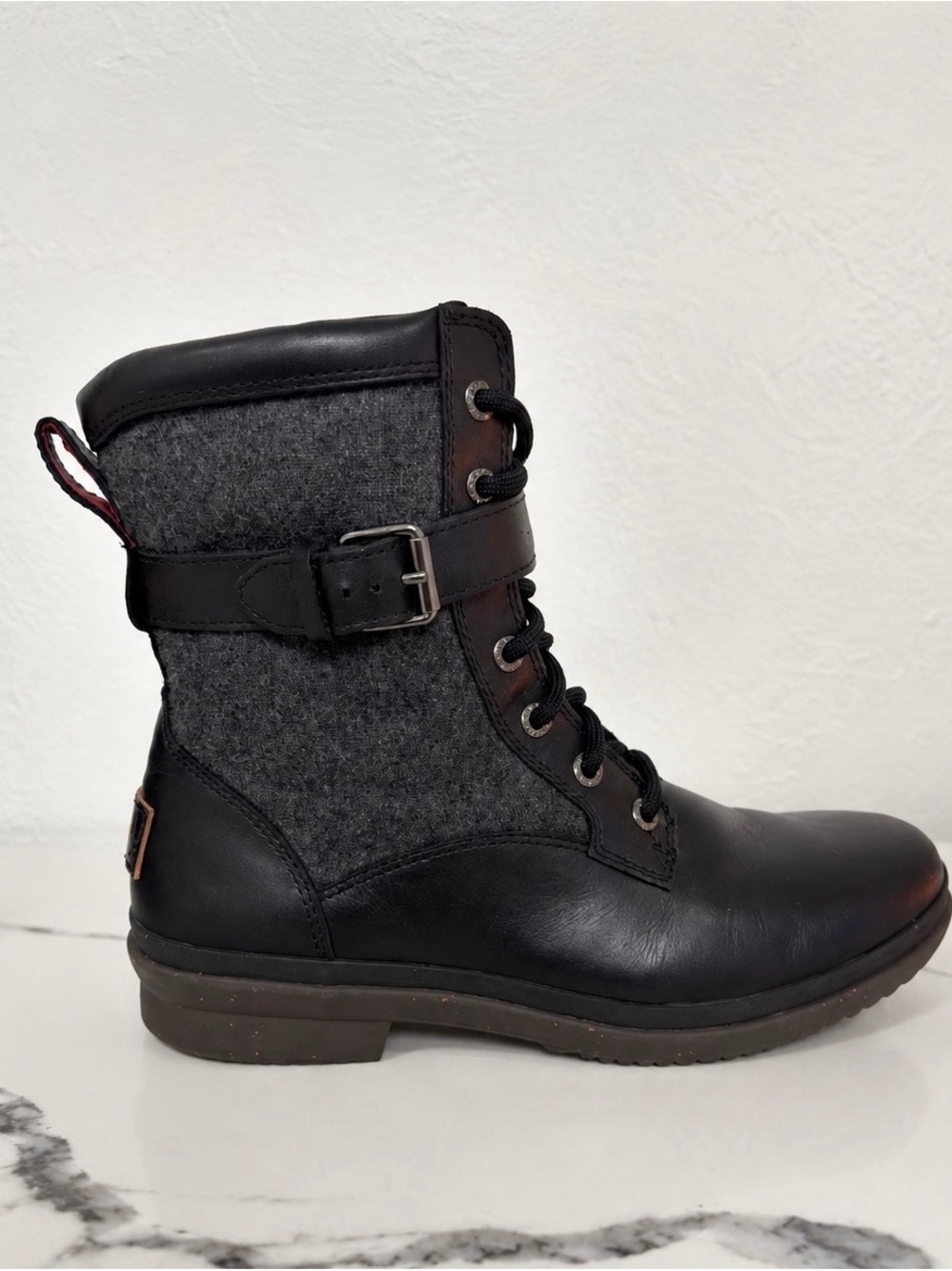 UGG Kesey Women’s Boots Waterproof Full-Grain Leather Wool-Blend Black